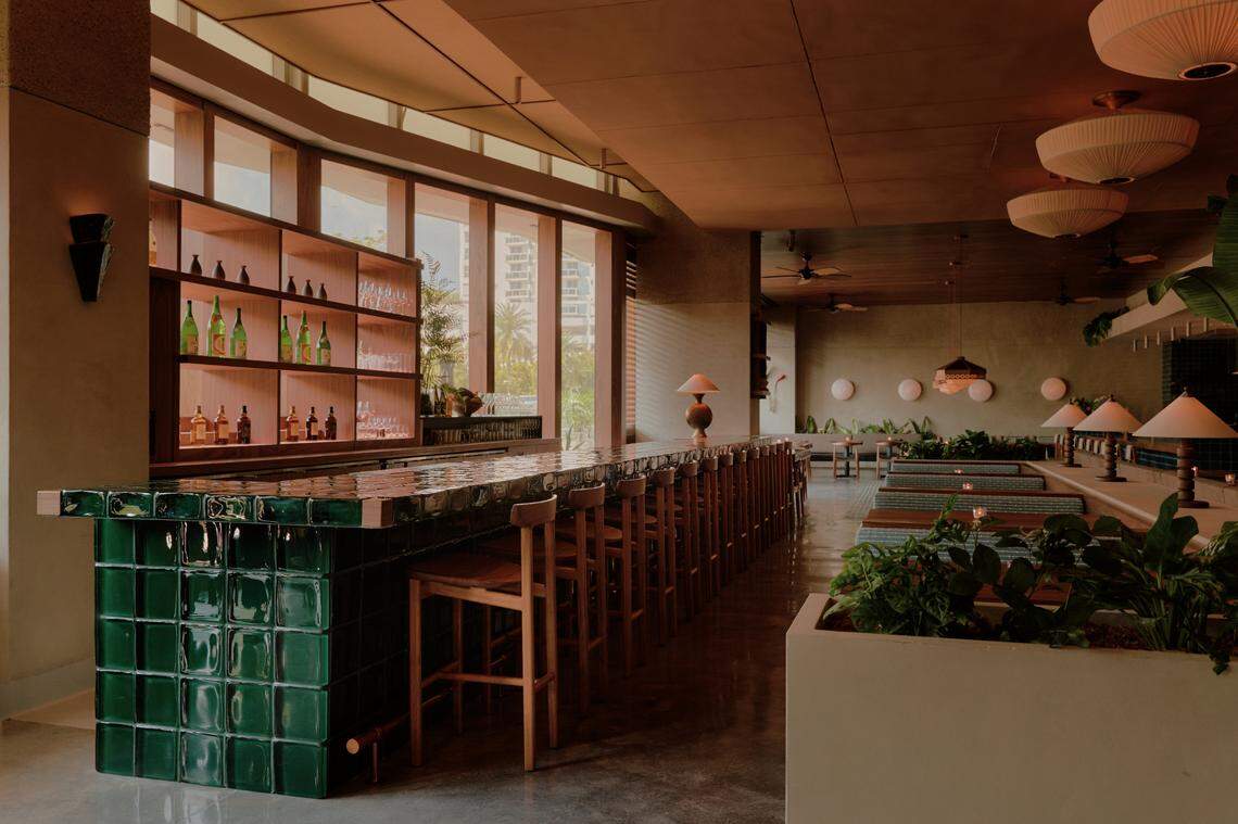 The glass block bar at Uchiko in Miami Beach.