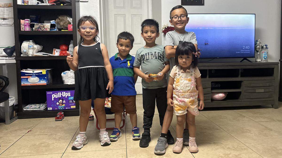 Five of Angela De Borja's grandchildren; the baby is not shown. Dealing with the challenges brought about by their mother’s deportation, the siblings remain bonded in De Borja's care.