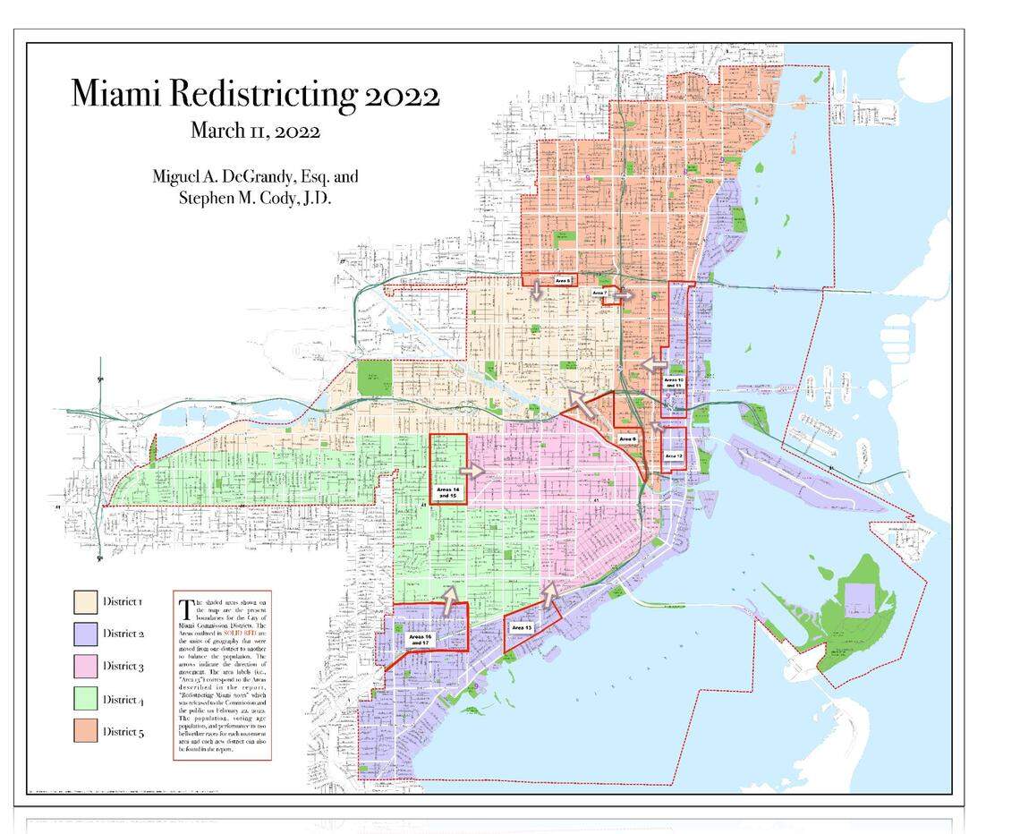 This map includes most of the changes to district boundaries in the city of Miami that were approved March 24.