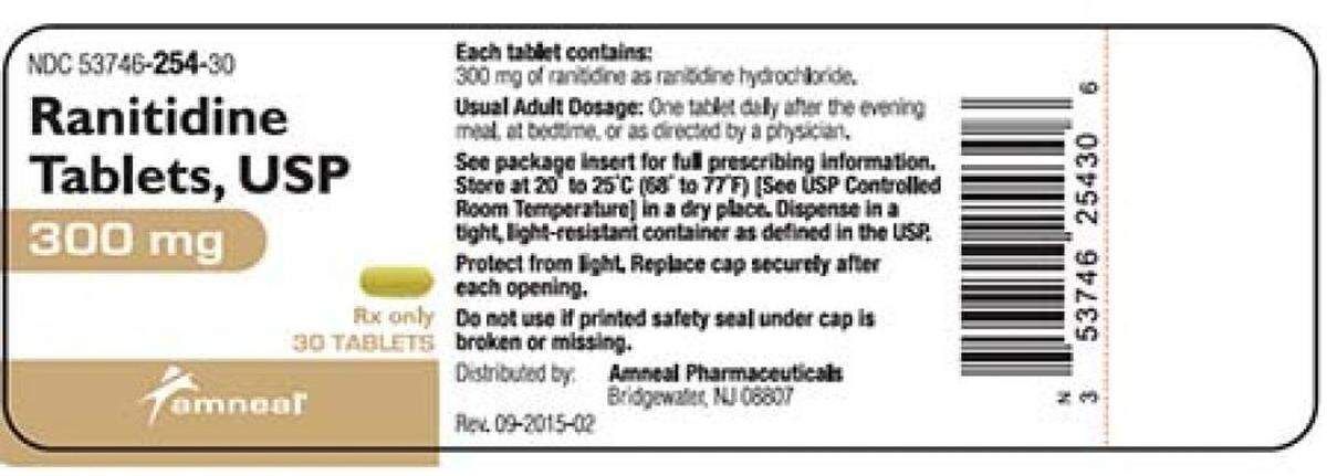 Label on the 300mg Amneal Pharmaceuticals ranitidine