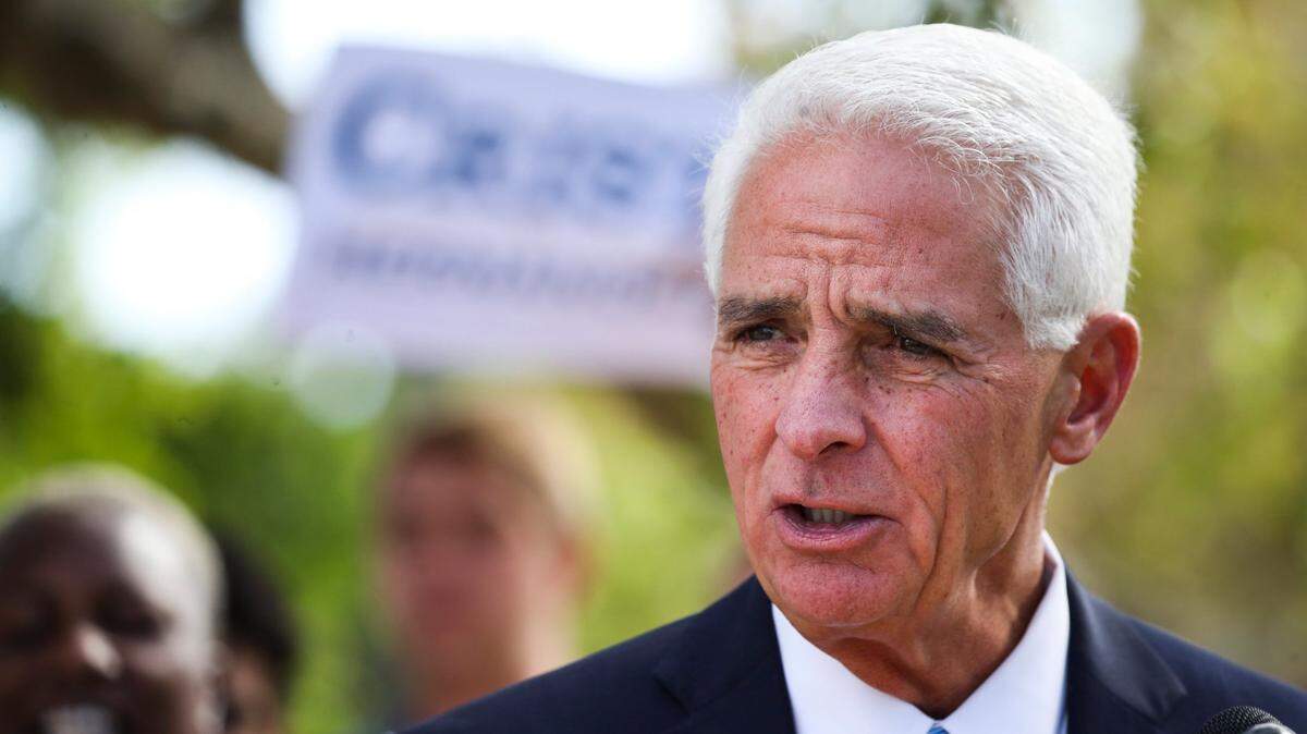 Charlie Crist, who was then the Democratic candidate for governor, talks with reporters during an Election Day press conference in St. Petersburg, Nov. 8, 2022.