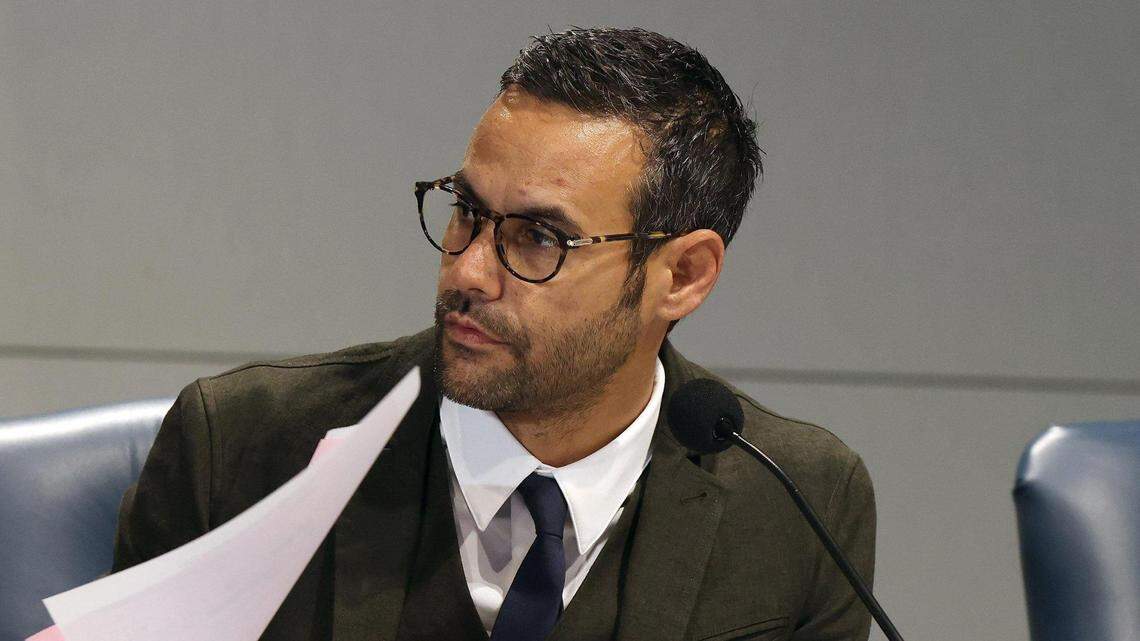 Miami Beach Commissioner David Suarez attends a meeting at the Miami Beach Convention Center on Dec. 13, 2023.