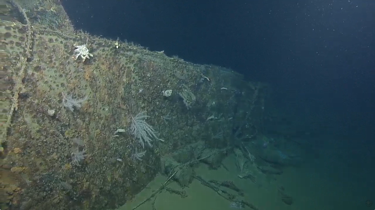 The nearly 100-foot long section of the USS New Orleans was found Sunday, July 6, as a remotely operated camera explored the seafloor 2,214 feet deep near Guadalcanal.