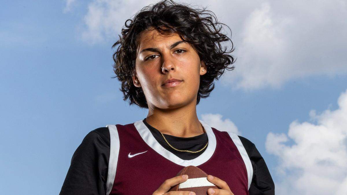 Pembroke Pines Charter High School Flag Football quarterback Ava Rivera, 17, was named a Broward Player of the Year at Brian Piccolo Park on Wednesday, May 15, 2024, in Hollywood, Fla.