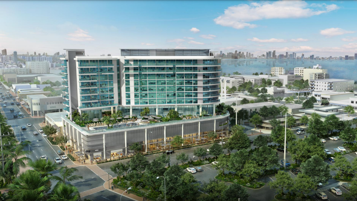 72+Collins Hotel & Condominium would transform a corner in North Beach into an 11-story tower. This is one of the renderings of the project submitted to the City of Miami Beach Design Review Board.