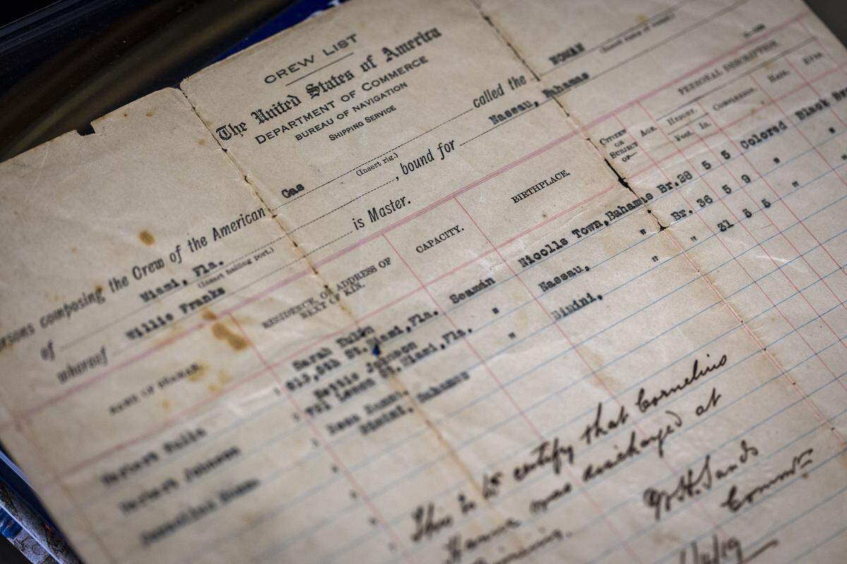 Miami Gardens, FL, October 21, 2025 - Ship's Manifest dated 1919 belonging to Patricia Braynon, whose family has been in the U.S. since the 1800's.