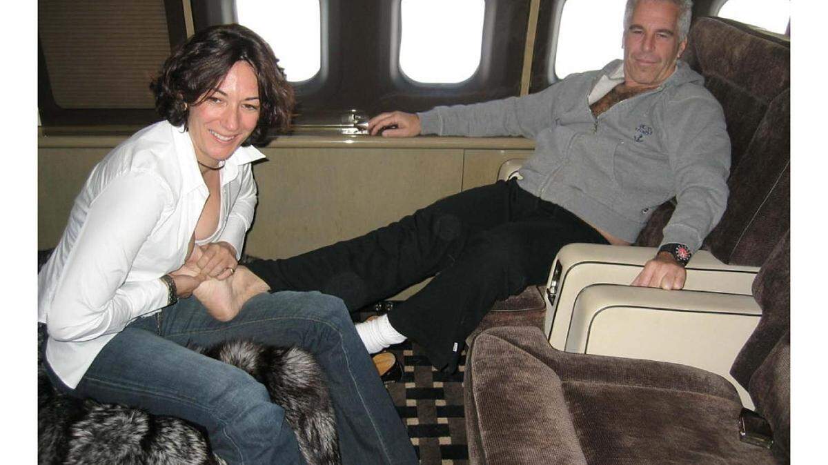 A photograph of Ghislaine Maxwell giving Jeffrey Epstein a foot massage introduced as evidence at Maxwell’s trial on sex trafficking charges.