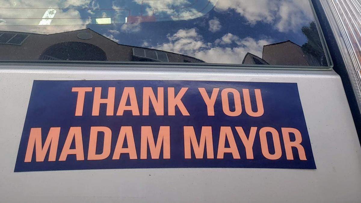 A Key West resident had these bumper stickers made to thank Mayor Teri Johnston for ordering a curfew for New Year’s Eve.