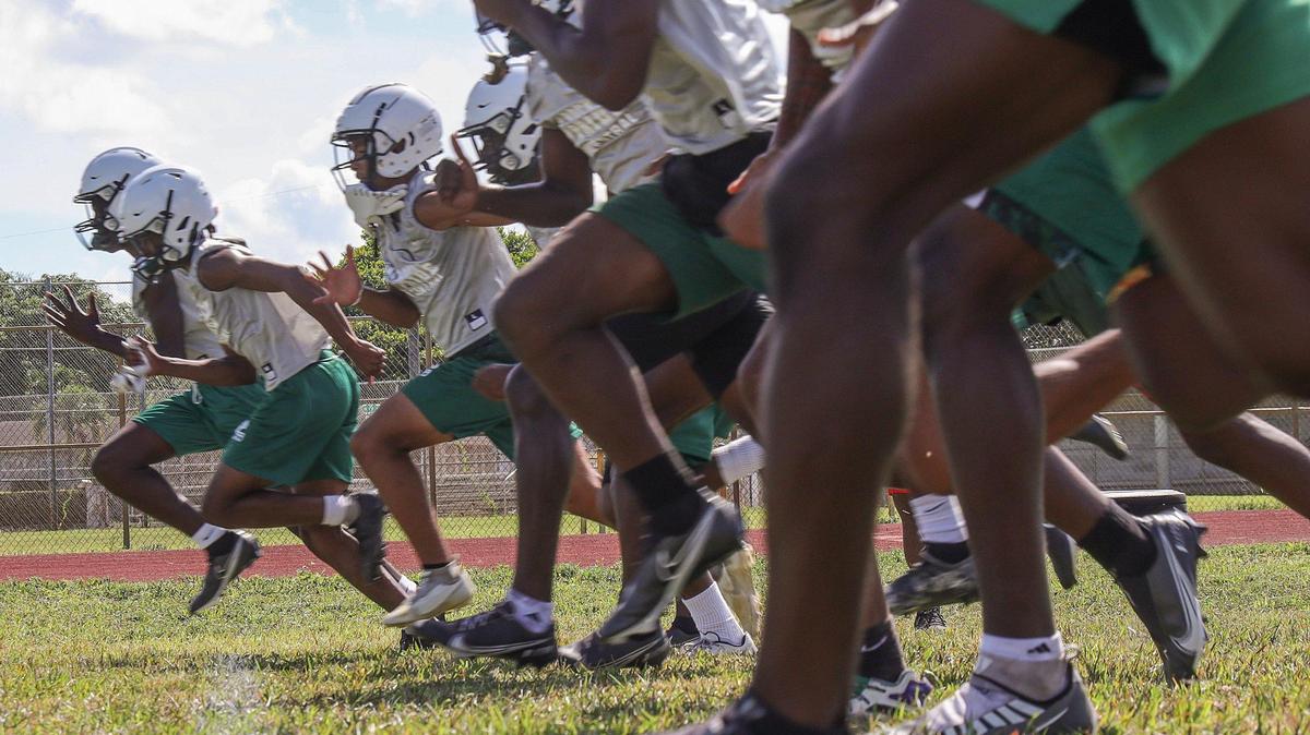 On Wednesday, August 3, 2022 Miami Central High football team conduct sprints during practice at Miami Central High practice field.