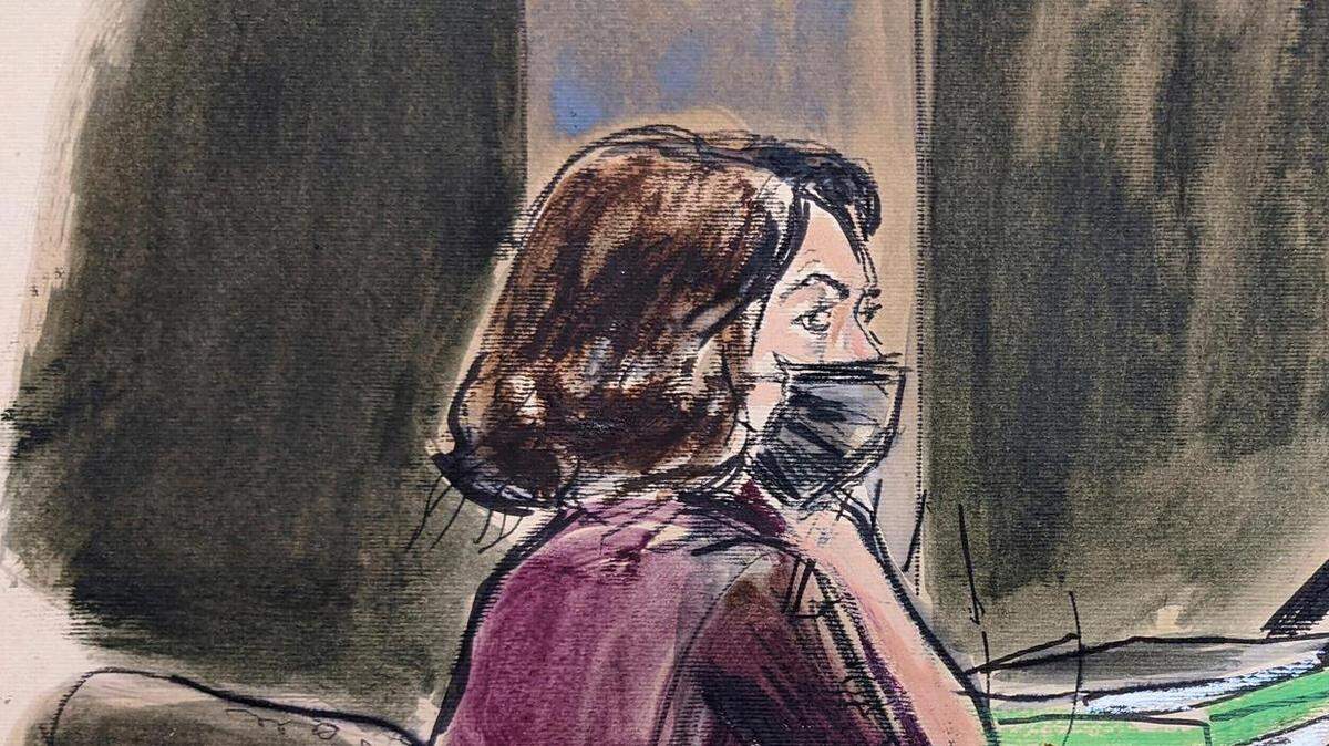 A sketch of Ghislaine Maxwell during her 2021 trial, during which she was convicted of sex trafficking and abuse.