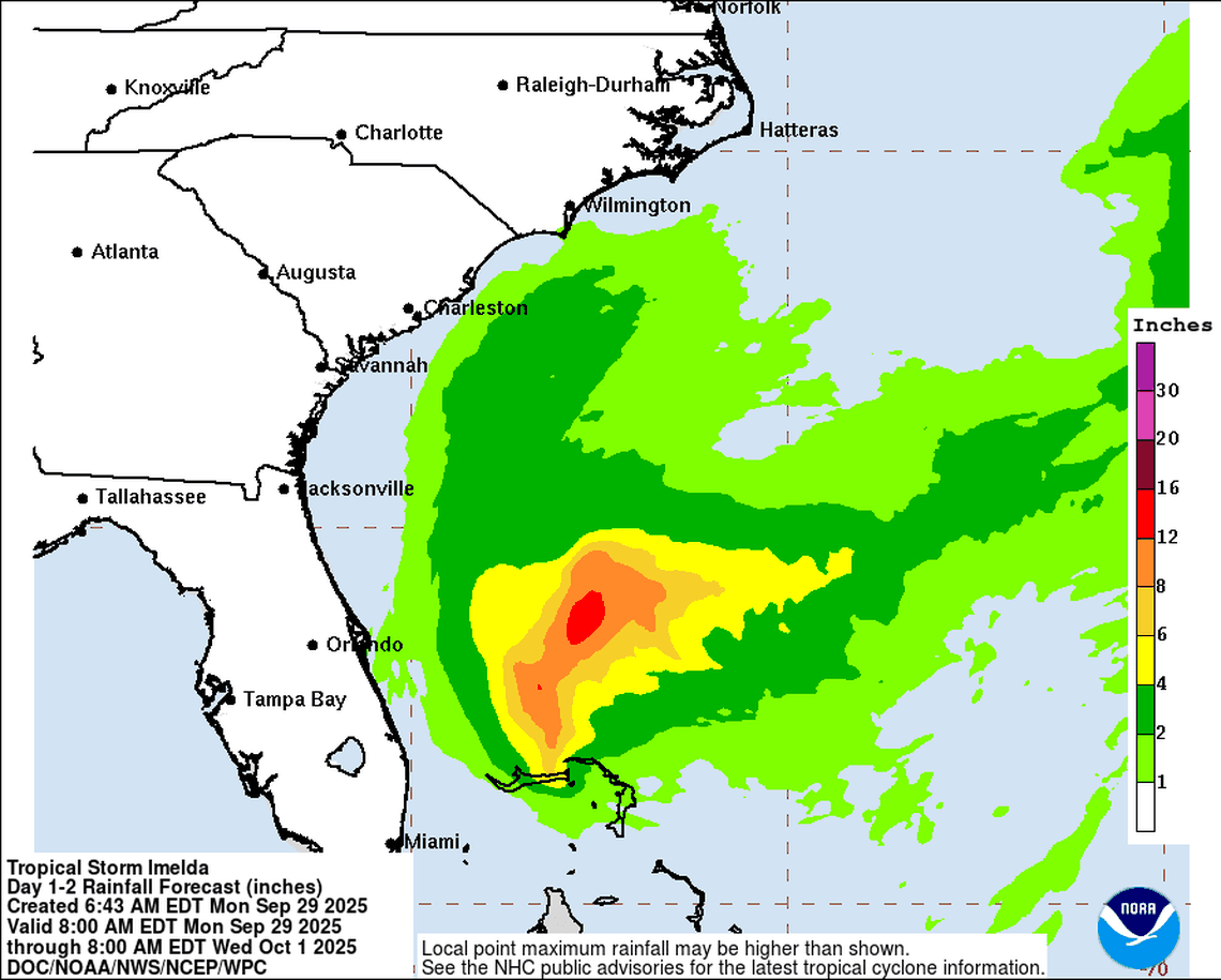 The bulk of Tropical Storm Imelda’s rain is expected to stay offshore from Florida.