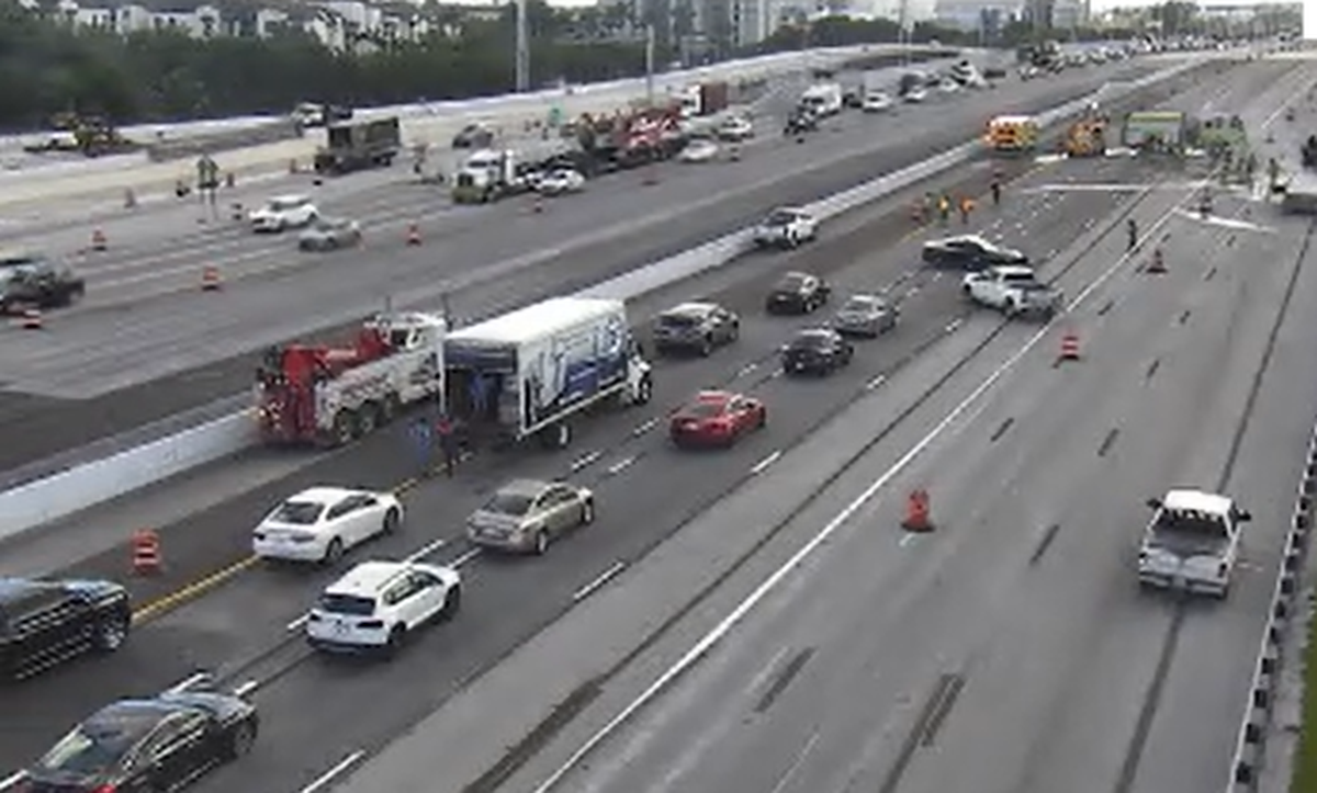 Traffic builds up on the Turnpike southbound after a semitruck caught on fire Wednesday afternoon.
