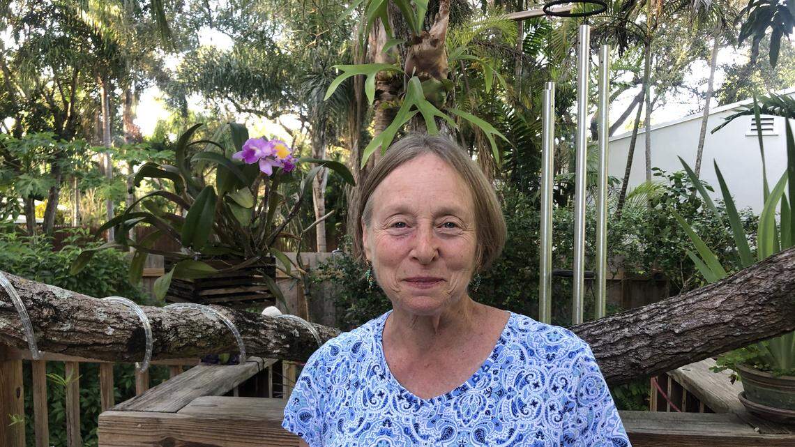 Sally Philips enjoys the garden of her South Miami home. Philips was elected mayor of the city on Tuesday.