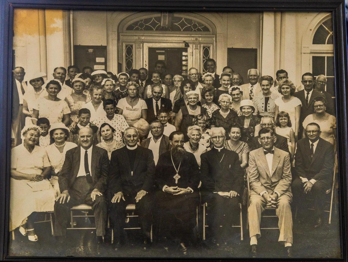A historic picture taken in 1960 of parishioners and founders of the Saints Peter and Paul Russian Orthodox Greek Catholic Church in Little Havana, one of Miami’s oldest Eastern Orthodox parishes, which also happens to be the restored home of Miami’s first mayor. on Friday February 07, 2025.