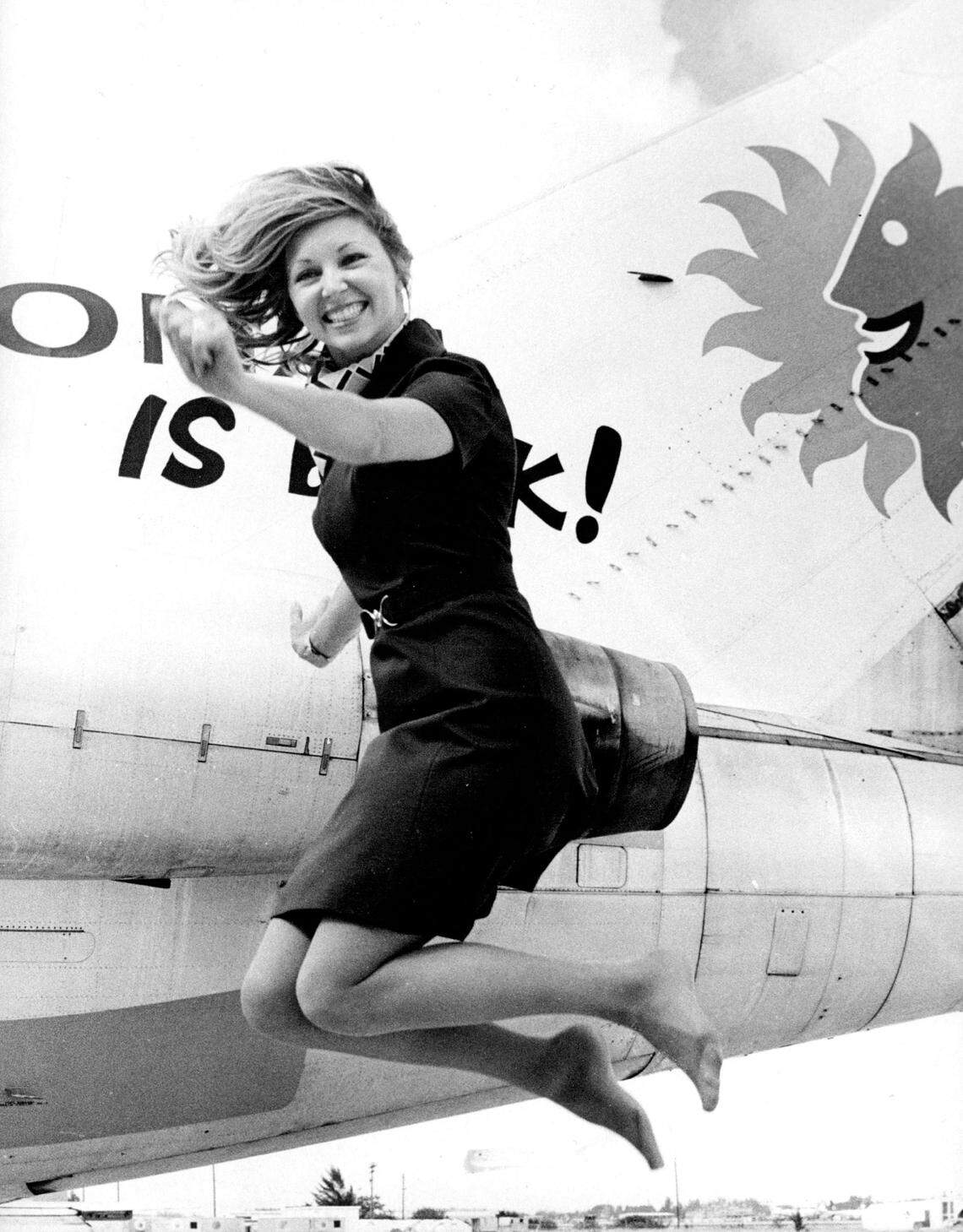 Janet Morgan celebrates the end of a National Airlines strike in the 1970s.