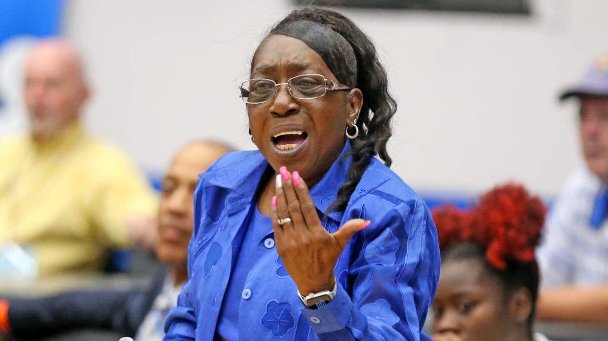 Dillard HS coach Marcia Pinder as they play Father Lopez in the 7A Semi-Finals Girl’s State Basketball Championships at the RP Funding Center in Lakeland, Florida, Friday, March, 1, 2019.
