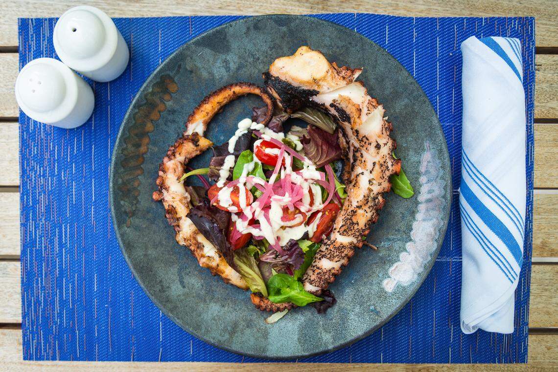 Octopus in creamy lemon sauce at La Sombra restaurant.