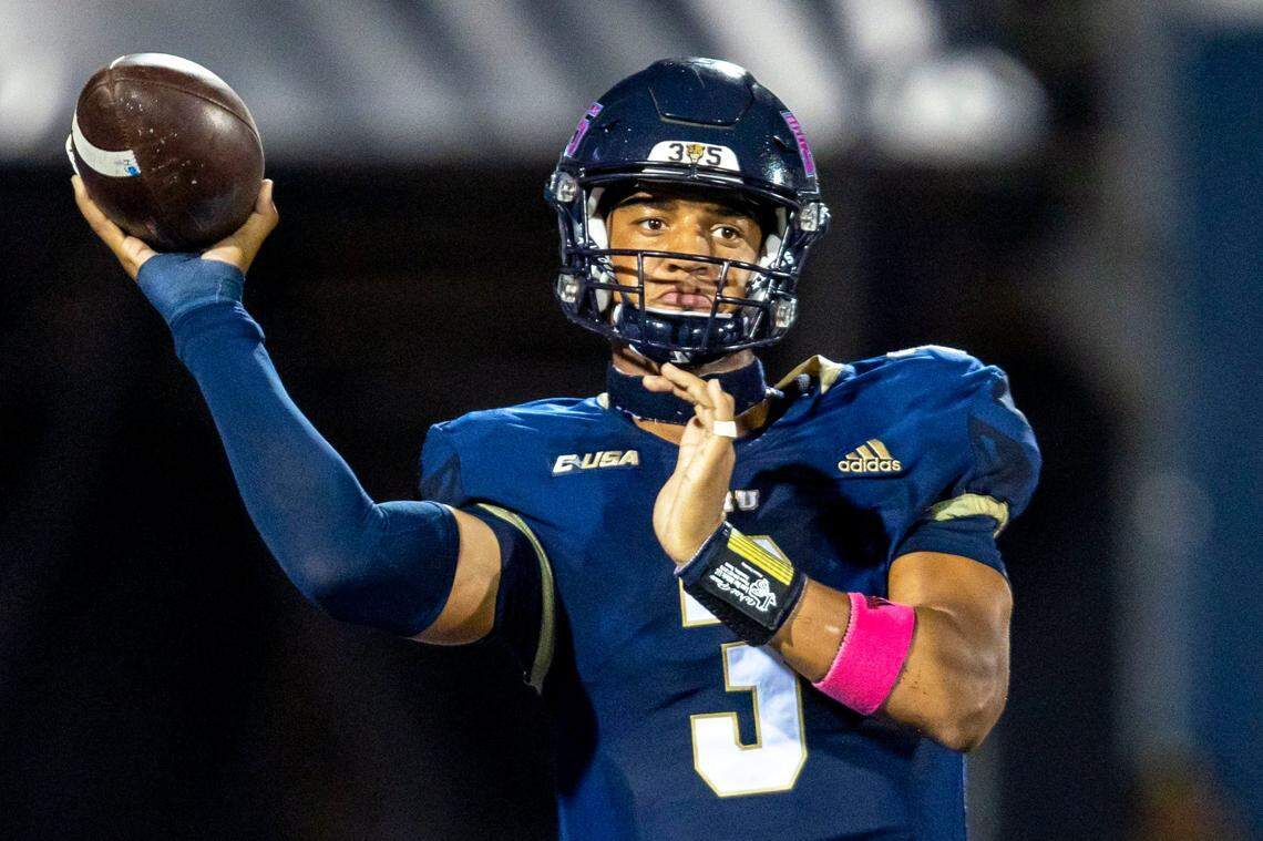Florida International University quarterback Grayson James (3) throws the ball during a NCAA Conference USA football game against Texas San Antonio at Riccardo Silva Stadium in Miami, Florida, on Friday, September 1, 2022.