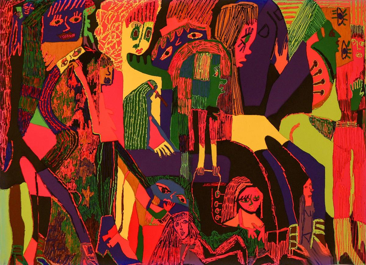 A piece by artist Summer Wheat, titled “Different Shapes and Sizes” part of the coming exhibit To Weave the Sky: Textile Abstractions from the Jorge M. Pérez Collection at EL Espacio 23 Space in Miami on Tuesday, October 10, 2023.