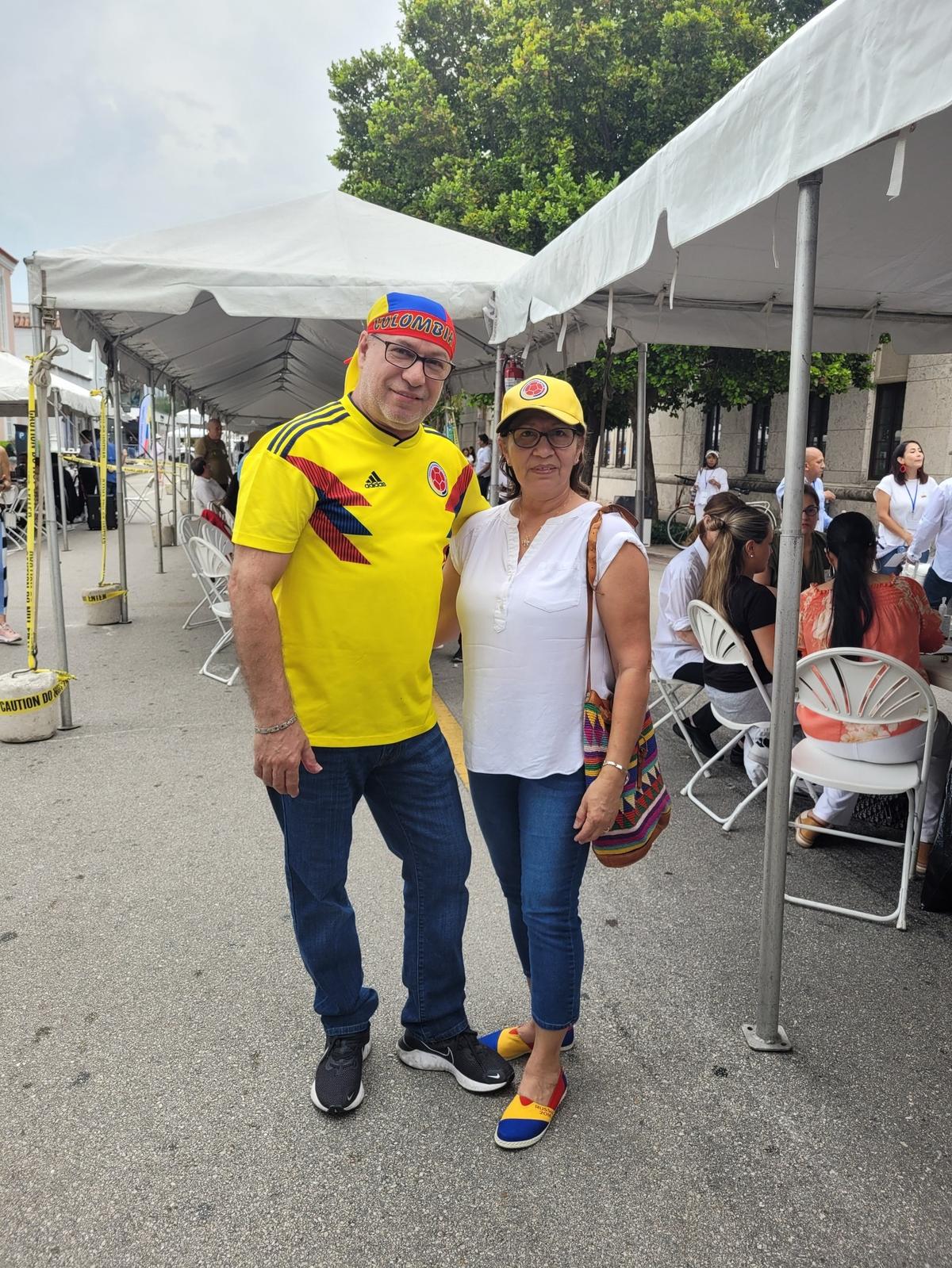 Jorge E. Raymond, 60, and Alba Raymond, 62, vote Sunday in Coral Gables in Colombia’s presidential election.