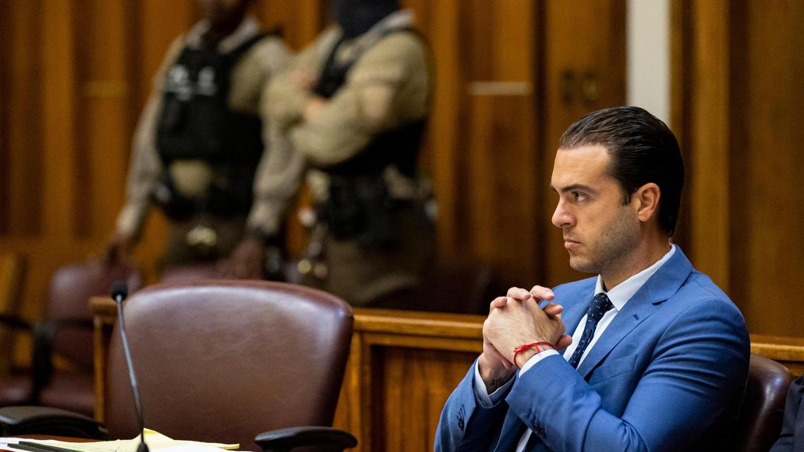Pablo Lyle listens to Judge Marisa Tinkler Mendez during pre-trial motions on the second day of jury selection at the Miami-Dade Criminal Court on Wednesday, Sept. 21, 2022, in Miami, Fla. Mexican actor Pablo Lyle is accused of killing a motorist in a road-rage incident.
