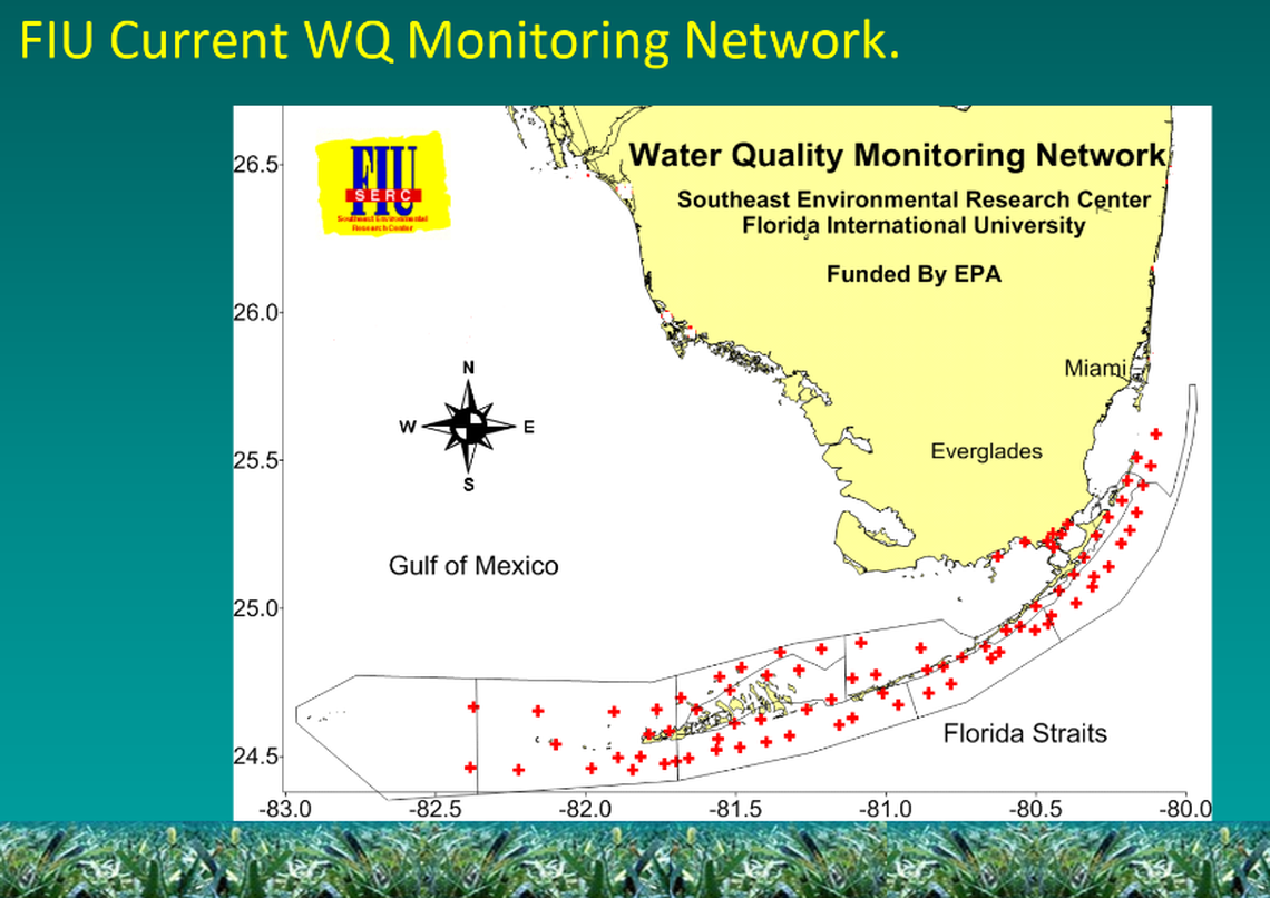 Between 2008 and 2014, the South Florida Water Management District eliminated monitoring along Southwest Florida and Biscayne Bay. In 2012, the Environmental Protection Agency also ended scaled back monitoring, including a large network on the Florida Shelf.