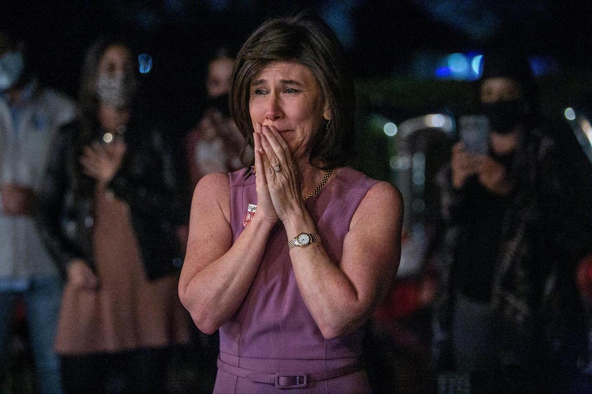 Teresa Murphy reacts after being named the 2022 Francisco R. Walker Teacher of the Year for Miami-Dade County Public Schools on February 4, 2021.