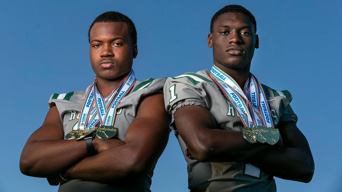 From left, Rueben Bain and Wesley Bissainthe, won three straight state titles at Central. Bissainthe moves on to the University of Miami and Bain will try for a fourth title.