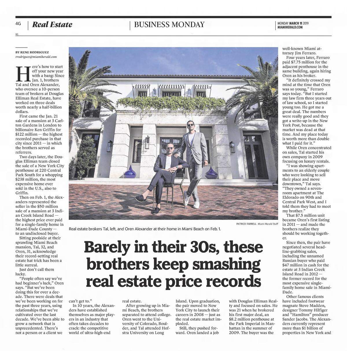 Miami Herald business section spread from 2019. 