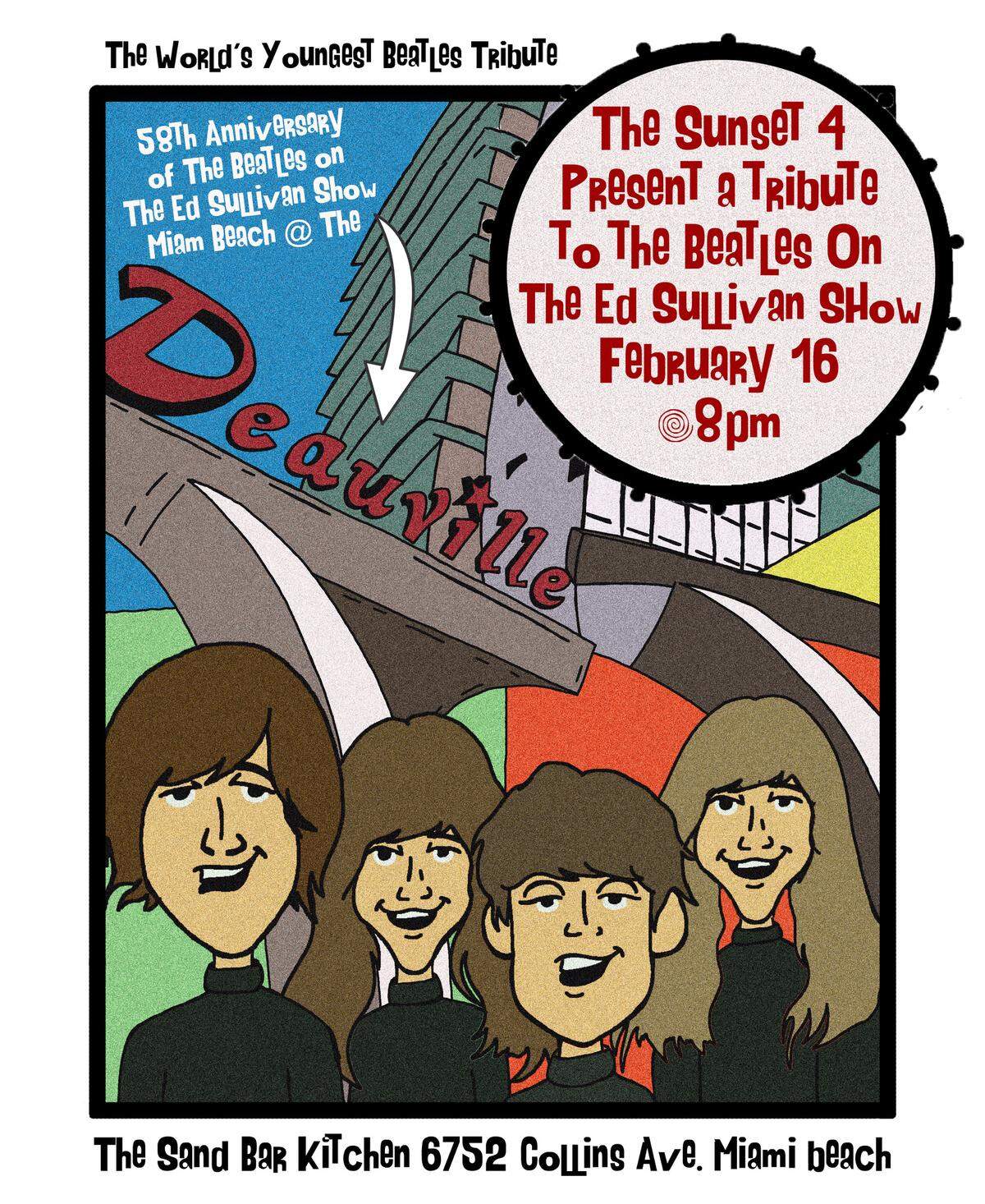 The Sunset Four’s concert flier for a Feb. 16, 2022 performance at The Sand Bar in Miami Beach.