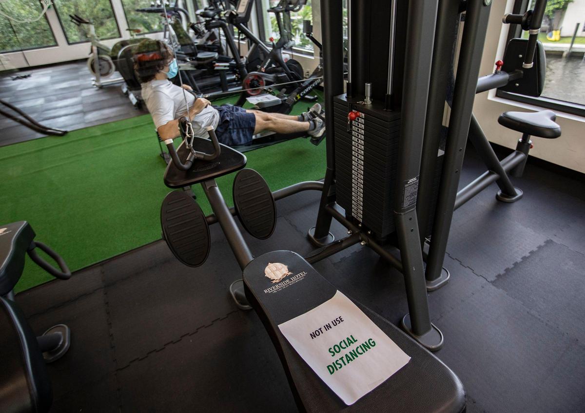 Social Distancing is enforced at Fitness District in Fort Lauderdale on Wednesday, May 20, 2020.
