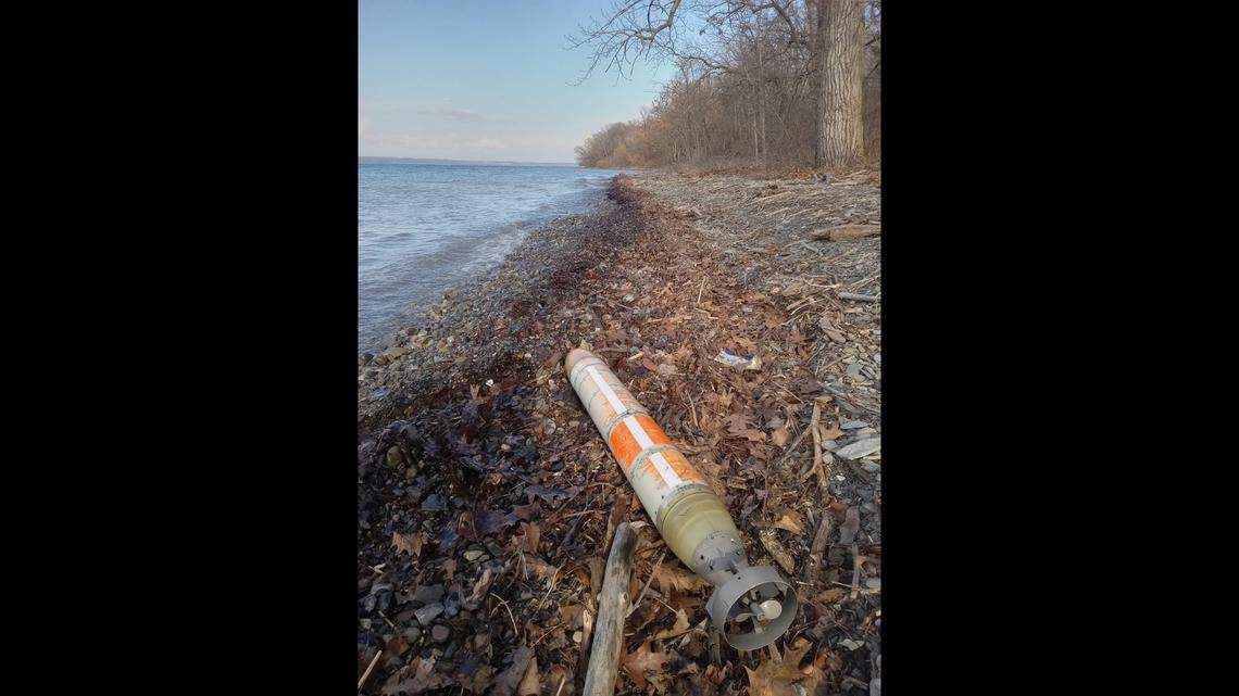 A New York man stumbled across a torpedo-like object while visiting a state park, photos show.