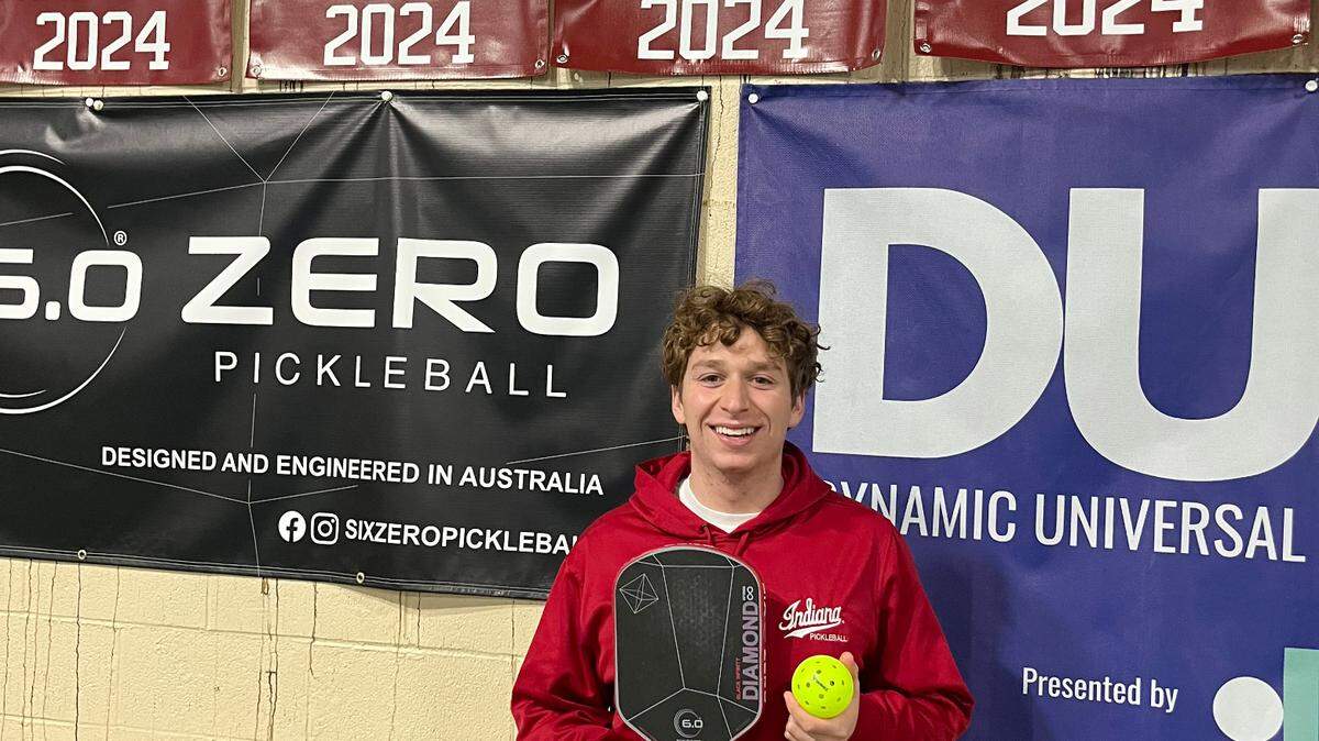 Indiana University’s Sam Hutner with the Komodo Pickleball.
