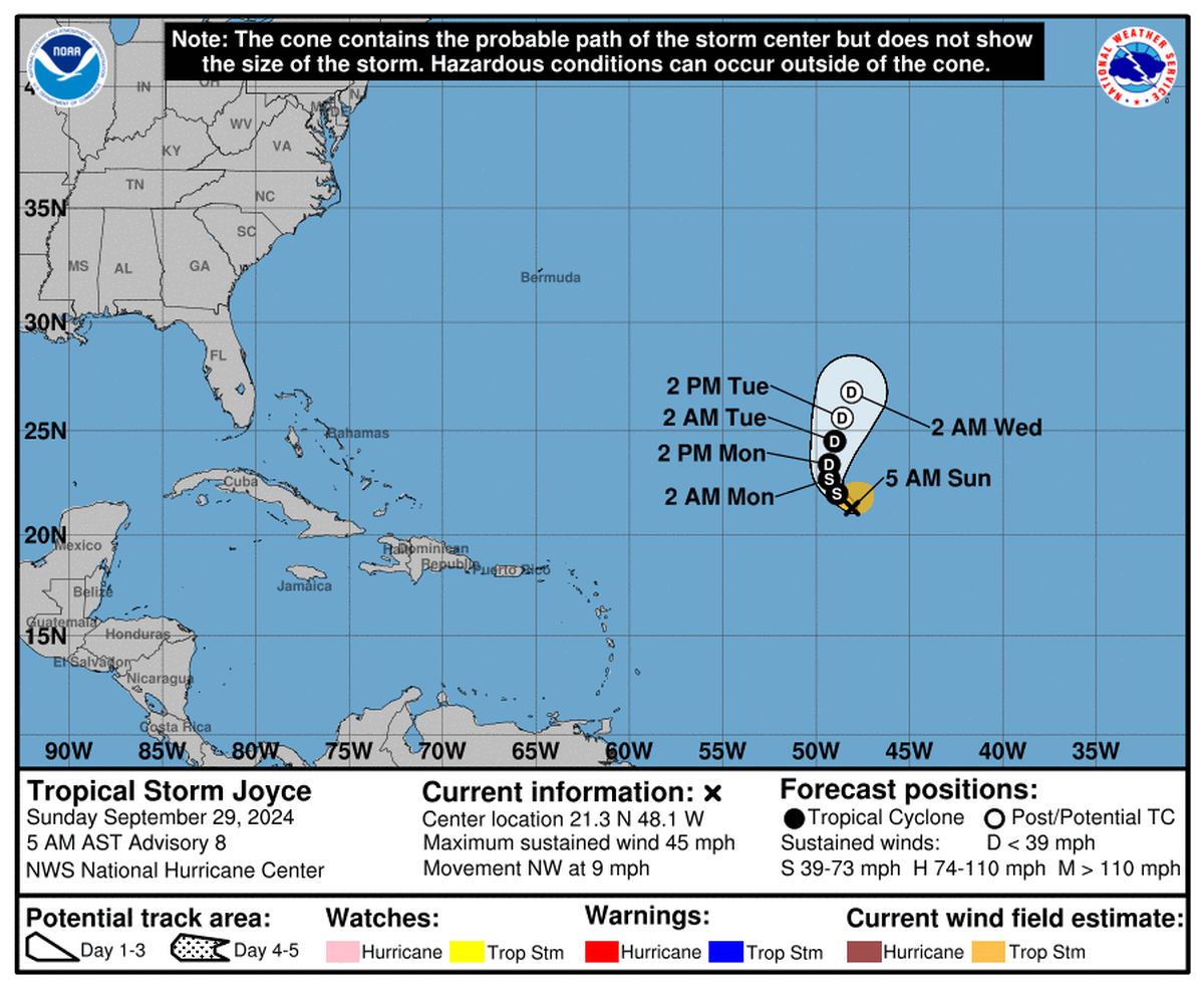 Tracking map for Tropical Storm Joyce