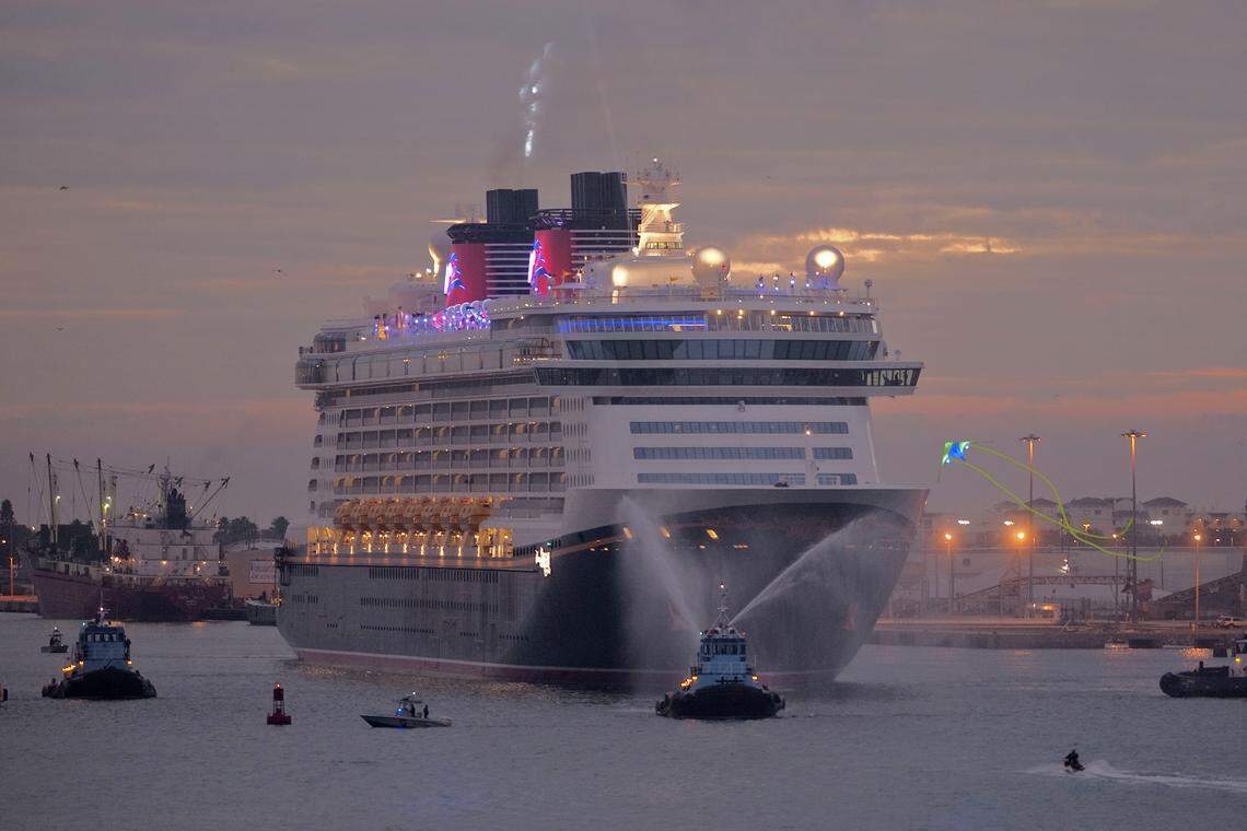 (Jan. 4, 2011): The Disney Dream, Disney Cruise Line’s newest ship, arrives Jan. 4, 2011 for the first time to her home port of Port Canaveral, Fla. after traveling approximately 6,500 miles across the Atlantic Ocean from Bremerhaven, Germany. The 4,000-passenger Disney Dream will welcome guests on her maiden voyage on Jan. 26, 2011, and is scheduled to sail three-, four- and five-night cruises to the Bahamas and Disney’s private island Castaway Cay, from Port Canaveral. (David Roark, photographer)