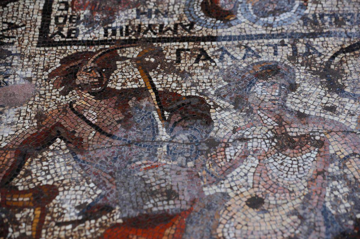 Close up view of the Roman-era mosaic.