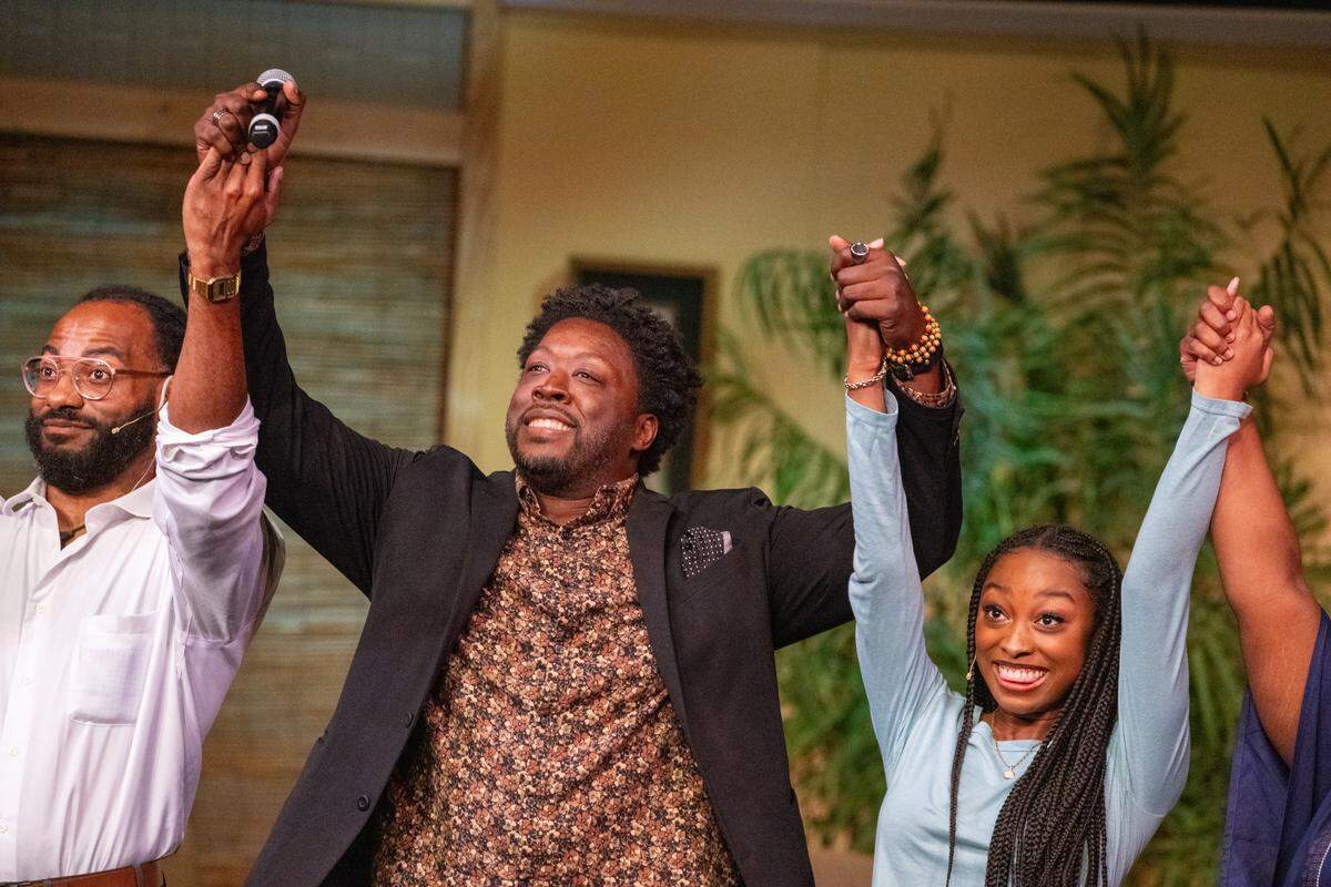 Darius V. Daughtry, founder of Art Prevails Project, and the cast of ‘Seeking’ celebrate a successful run at the Broward Center for the Performing Arts in Fort Lauderdale in July 2024. 