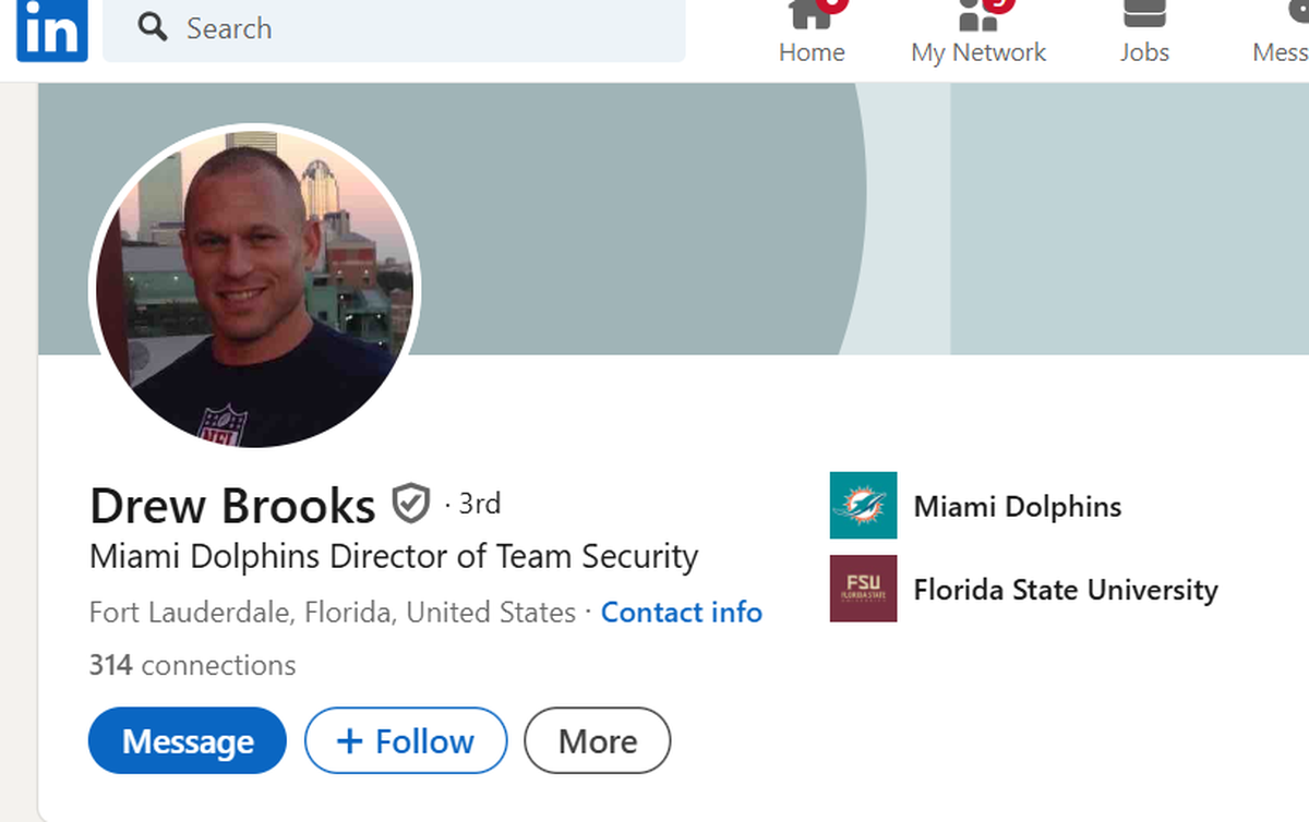 Drew Brooks, Linked In screenshot