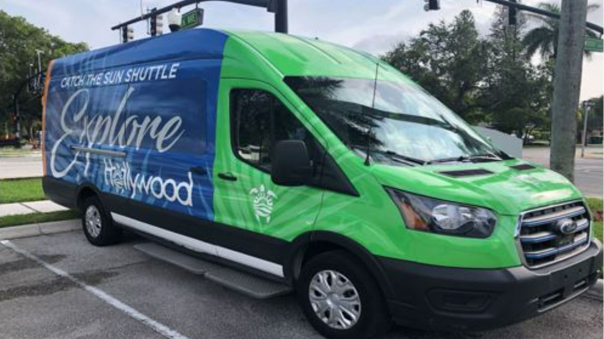 Electric van used in zones 2 and 3 of Hollywood’s shuttle micro-transit on-demand service.