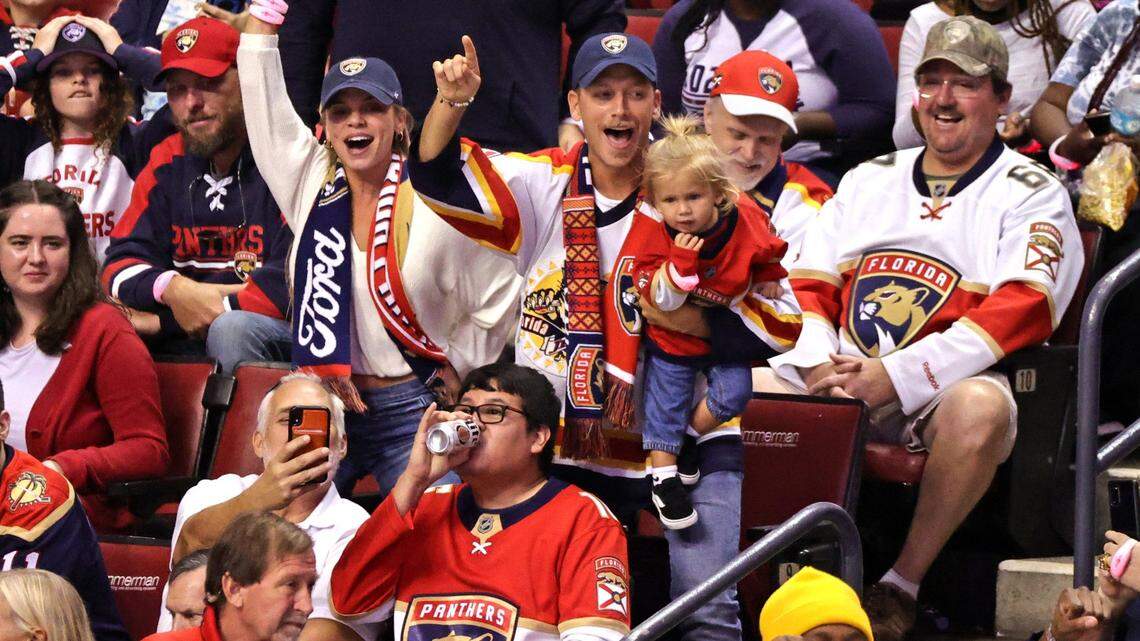 Florida Panthers fans showing their support during the third period of the Florida Panthers NHL home opener game against the Pittsburgh Penguins at the FLA Live Arena on Thursday, October 14, 2021 in Sunrise, Fl.