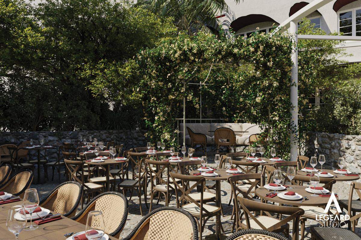 A rendering shows the outdoor garden at Le Jardin Boucherie, coming to Miami Beach.