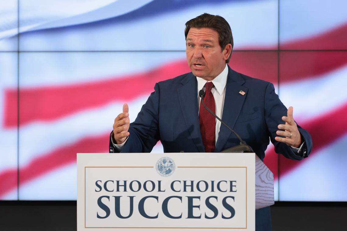 Florida Governor Ron DeSantis announces that the Success Academy Charter School conglomerate is coming to Florida during a press conference at Florida International University in Miami, Florida, Thursday, September 25, 2025.