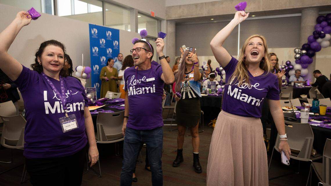Watching the donation board. Miami Foundation staffers watch donations come in on Give Miami Day 2023.