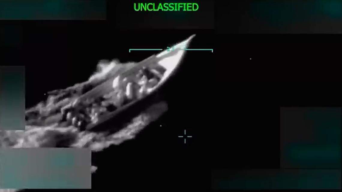 A U.S. military video released by the Department of Defense shows a precision strike destroying a high-speed narcotics vessel in international waters on Sept. 2, 2025. The footage, later shared by Trump on Truth Social, was described as targeting the Tren de Aragua criminal organization amid a U.S. naval buildup in the Caribbean.