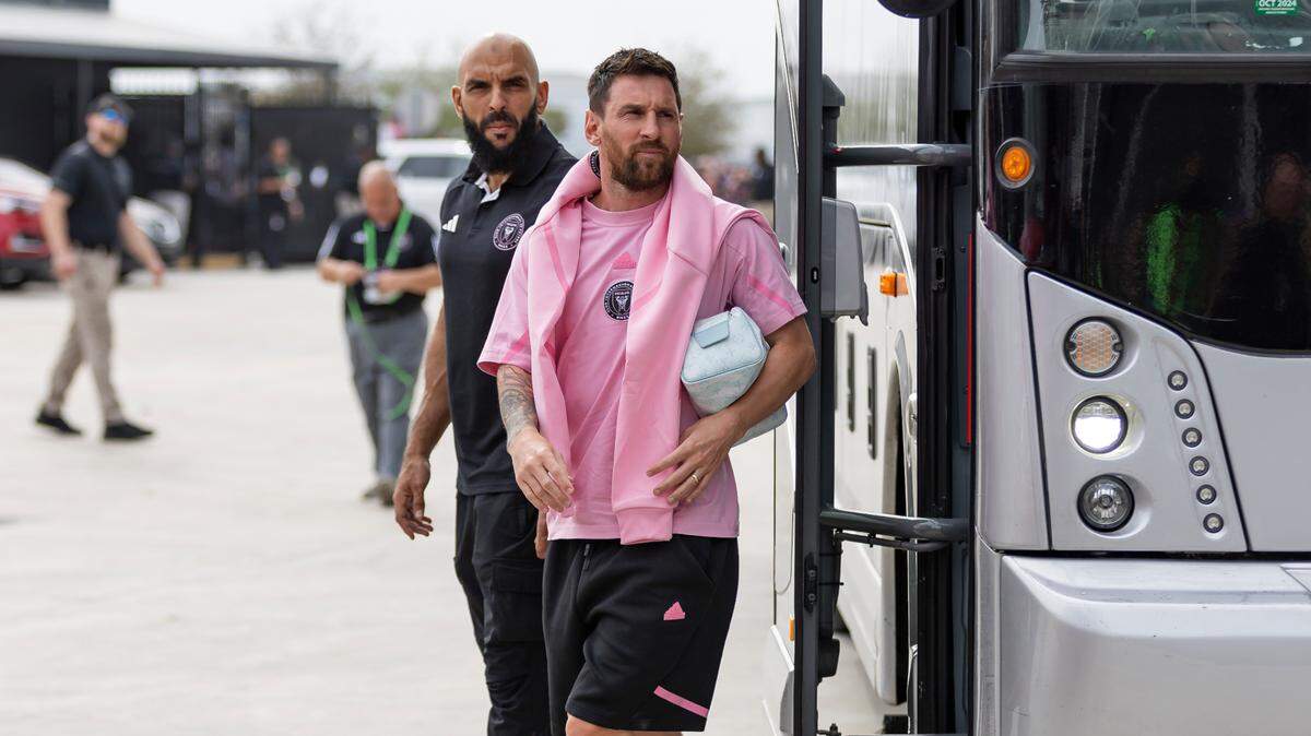 Inter Miami forward Lionel Messi (10) arrives to Chase Stadium before his MLS match against Orlando City on Saturday, March 2, 2024, in Fort Lauderdale, Fla.