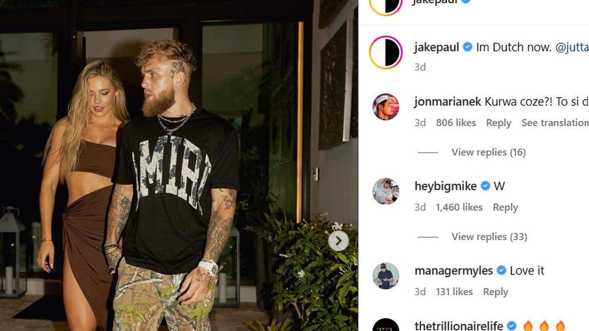 Jake Paul and Jutta Leerdam dating in Miami/Instagram screenshot