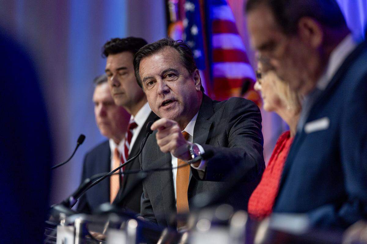 During a mayoral debate hosted by the Downtown Neighbors Alliance at Hyatt Regency Miami on Tuesday, September 30, 2025, in Miami, Fla.