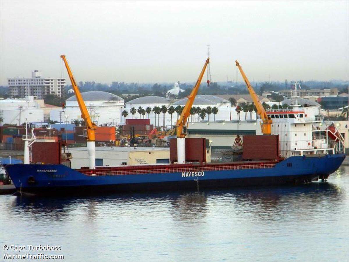 The MV Manzanares with a Panamanian flag was seized by Haitian authorities after it was found to be carrying loads of cocaine and heroin in 2015. It is pictured here at Port Everglades in Fort Lauderdale.