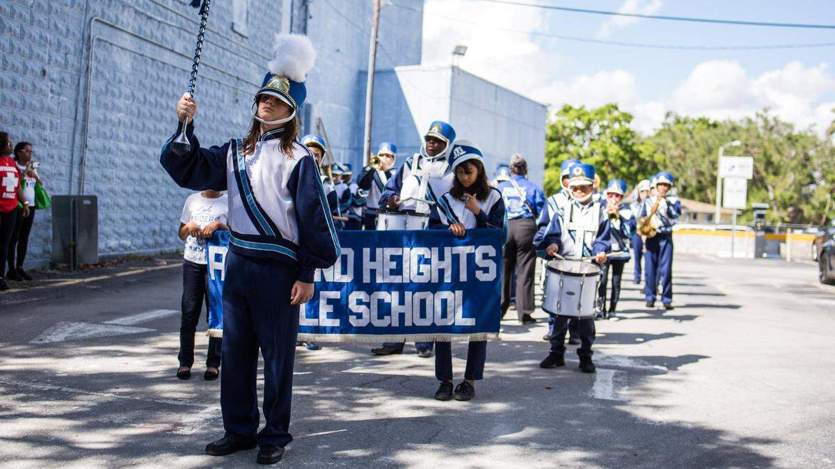The Richmond Heights Middle School marching band takes part in the Veterans Day parade in Coconut Grove on November 10, 2017.