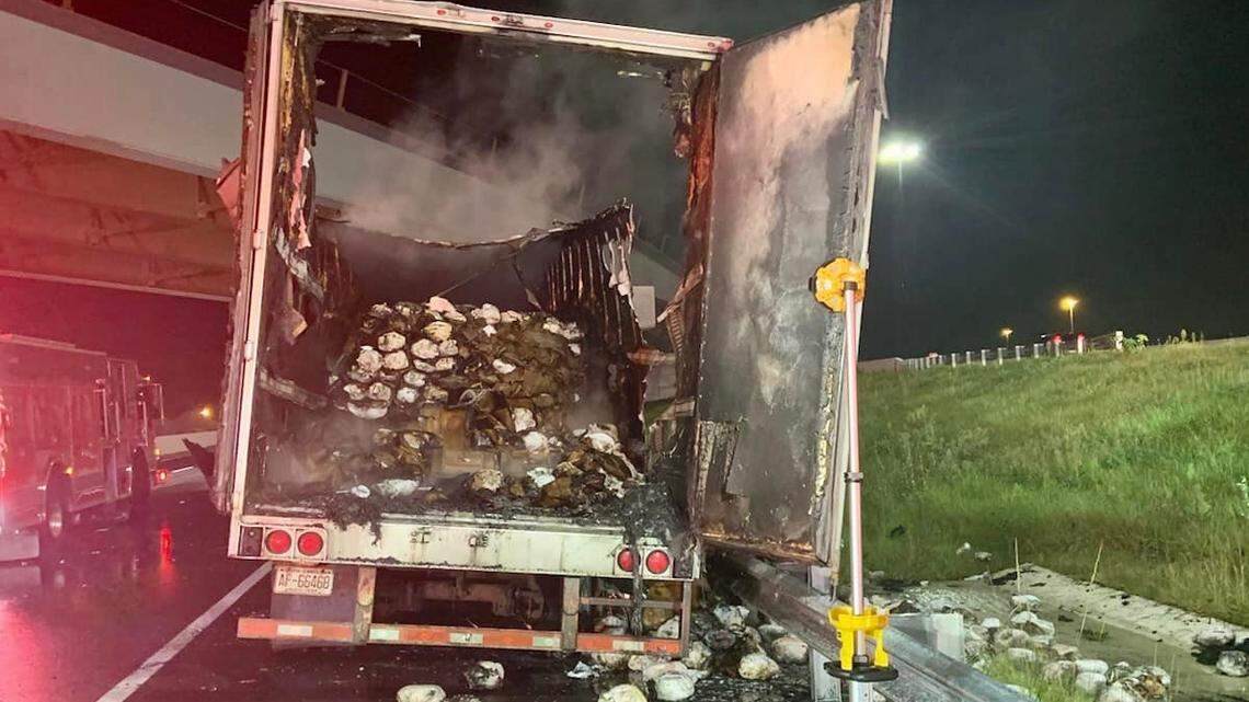 ‘Thanksgiving is canceled?’ Truck with 10,000 frozen turkeys catches fire in Florida